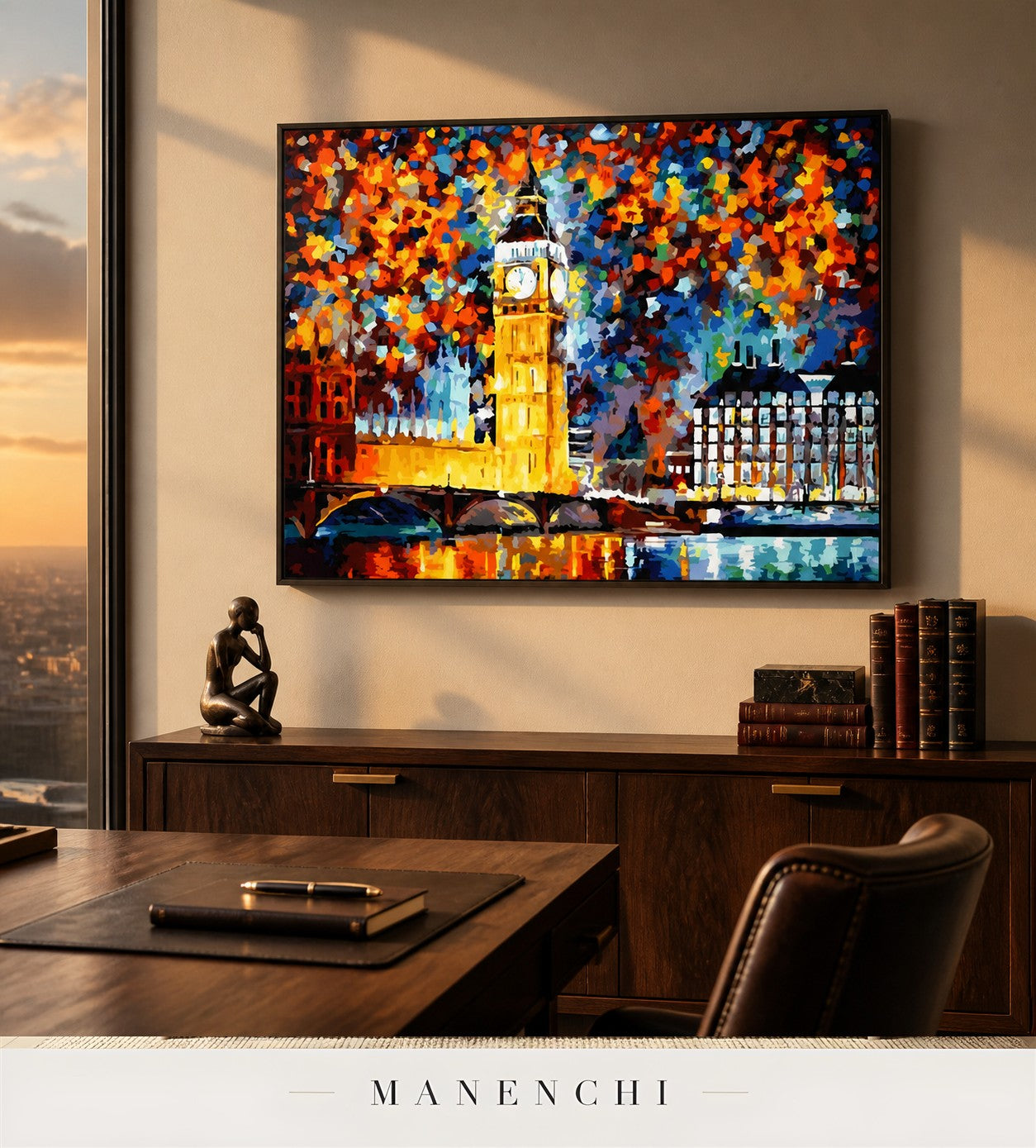 Crimson Zenith | Contemporary Wall Art - original hand-painted painting by Manenchi, styled in a room setting