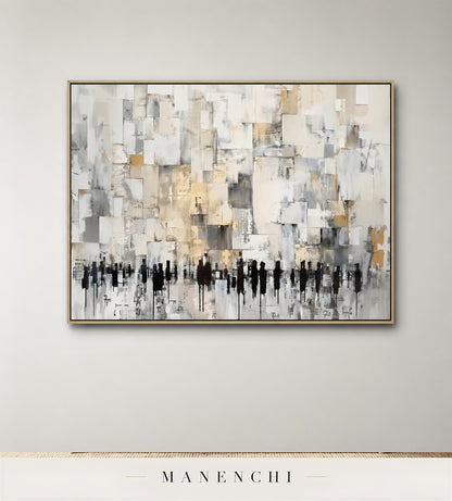 Geometric Throng | Gold Leaf Wall Art - original hand-painted painting by Manenchi, styled in a room setting