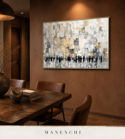 Geometric Throng | Gold Leaf Wall Art - original hand-painted painting by Manenchi, styled in a room setting