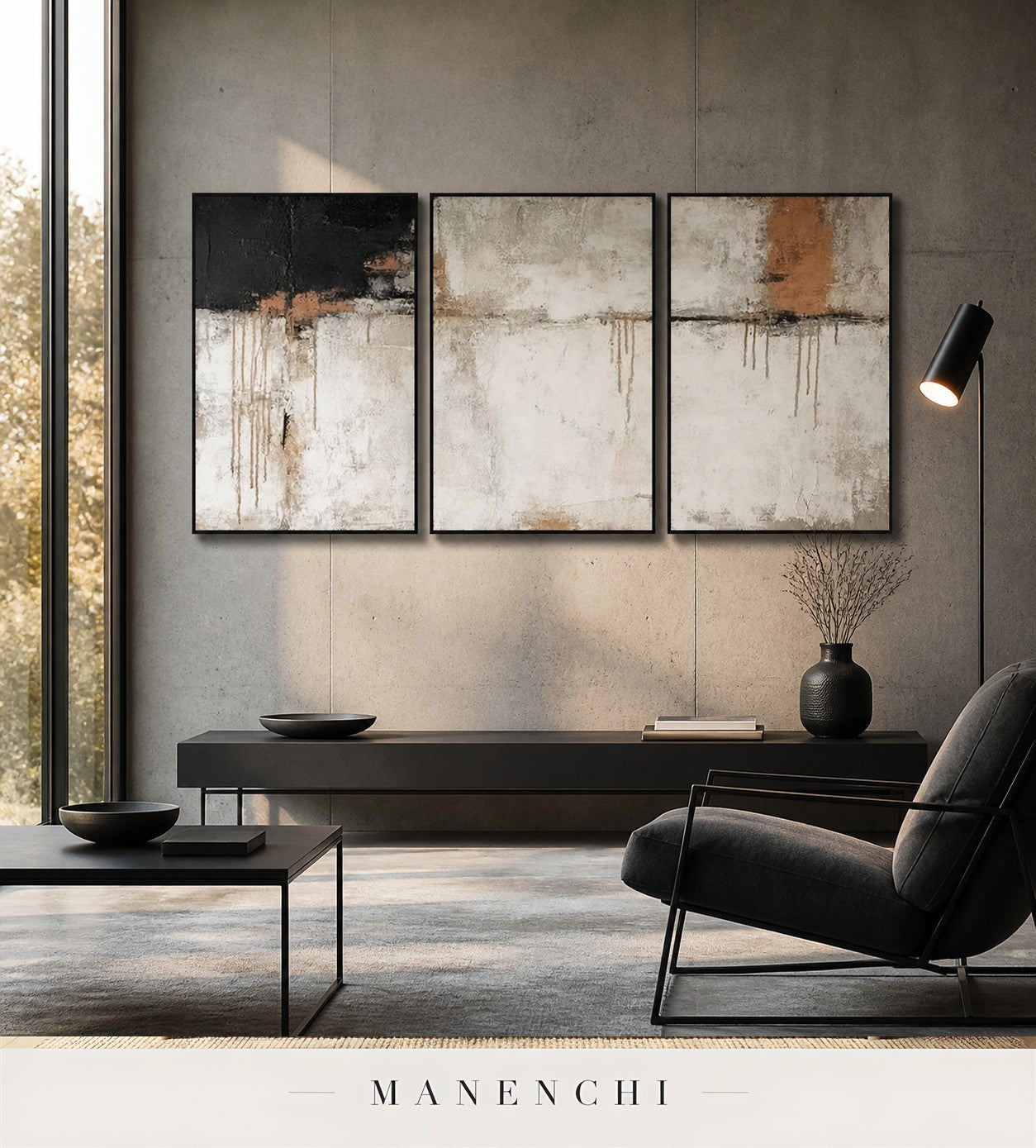 Frescoed Accretion | Contemporary Wall Art - original hand-painted painting by Manenchi, styled in a room setting