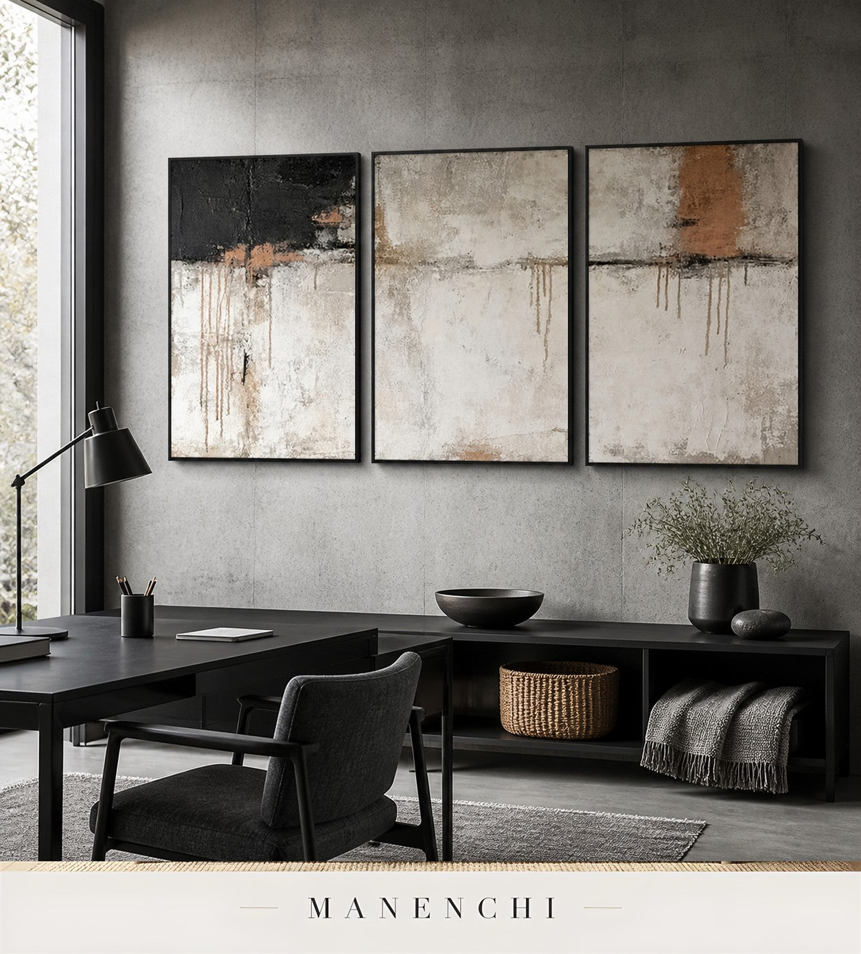 Frescoed Accretion | Contemporary Wall Art - original hand-painted painting by Manenchi, styled in a room setting