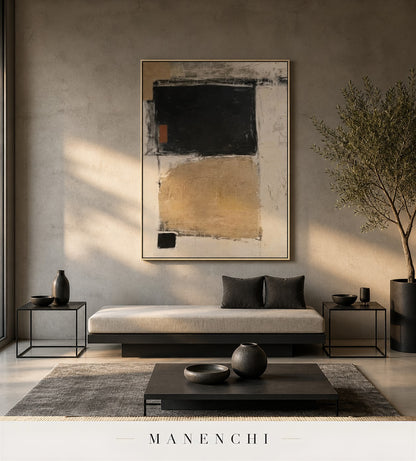 Frayed Lode | Wabi-Sabi Wall Art - original hand-painted painting by Manenchi, styled in a room setting