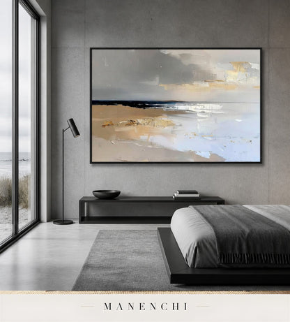 Molten Horizon | Contemporary Wall Art - original hand-painted painting by Manenchi, styled in a room setting