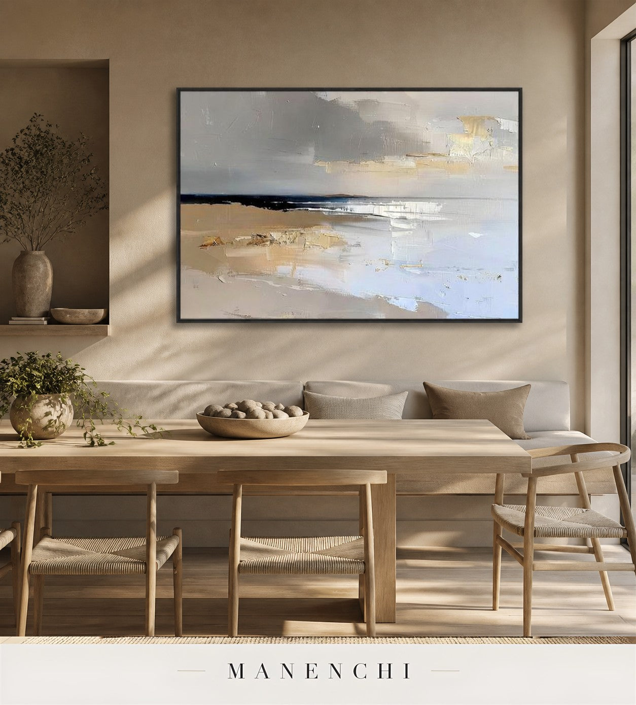 Molten Horizon | Contemporary Wall Art - original hand-painted painting by Manenchi, styled in a room setting
