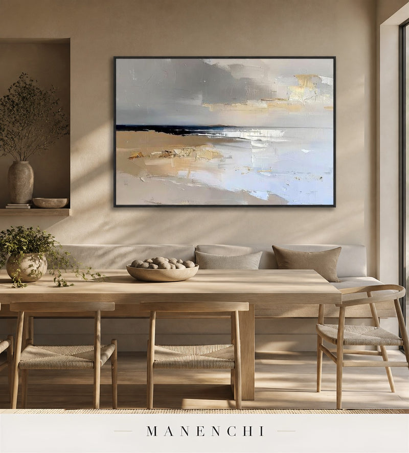 Molten Horizon | Contemporary Wall Art - original hand-painted painting by Manenchi, styled in a room setting