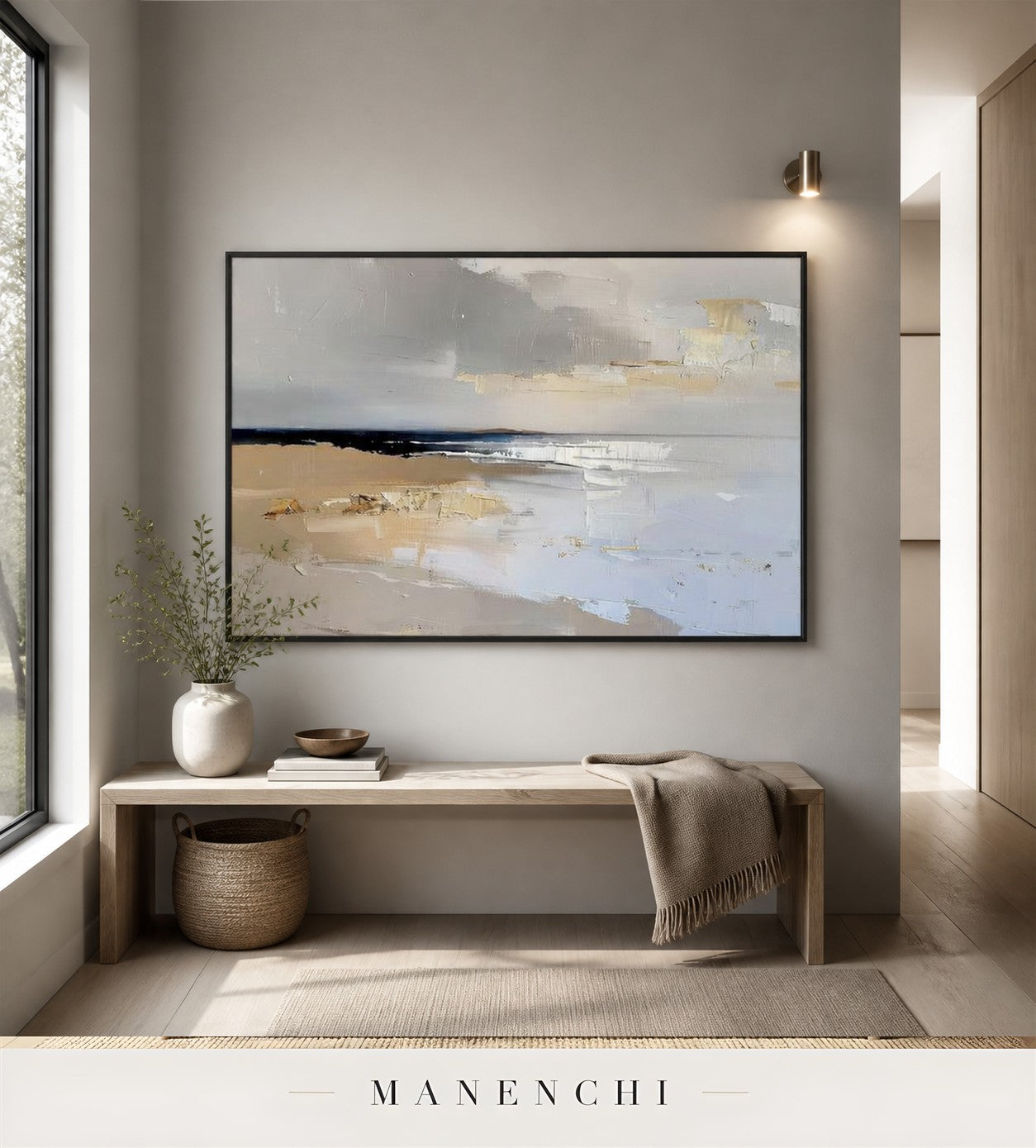 Molten Horizon | Contemporary Wall Art - original hand-painted painting by Manenchi, styled in a room setting