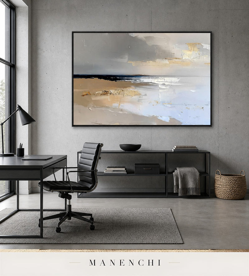 Molten Horizon | Contemporary Wall Art - original hand-painted painting by Manenchi, styled in a room setting