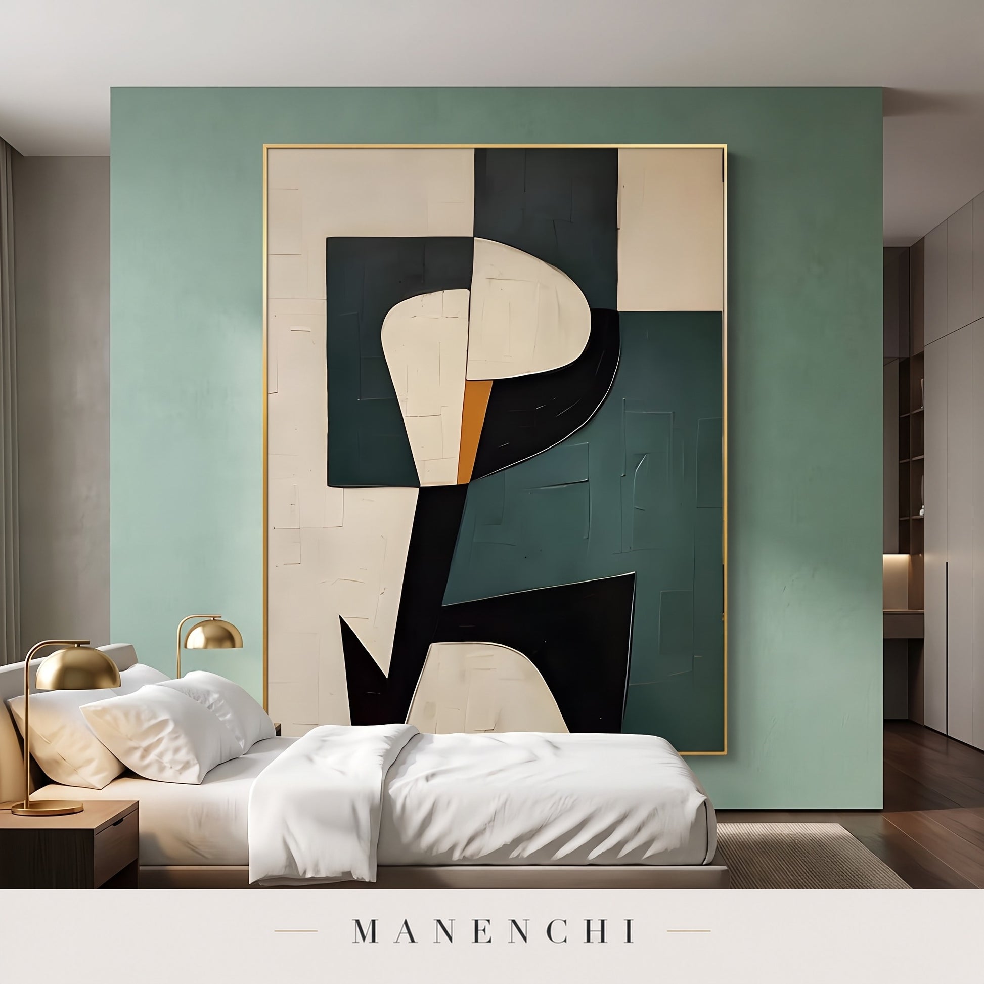 Abstract Balance abstract painting displayed in a modern bedroom