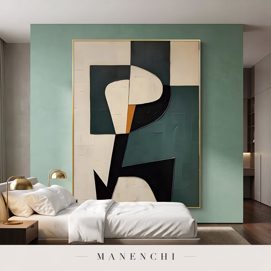 Abstract Balance abstract painting displayed in a modern bedroom