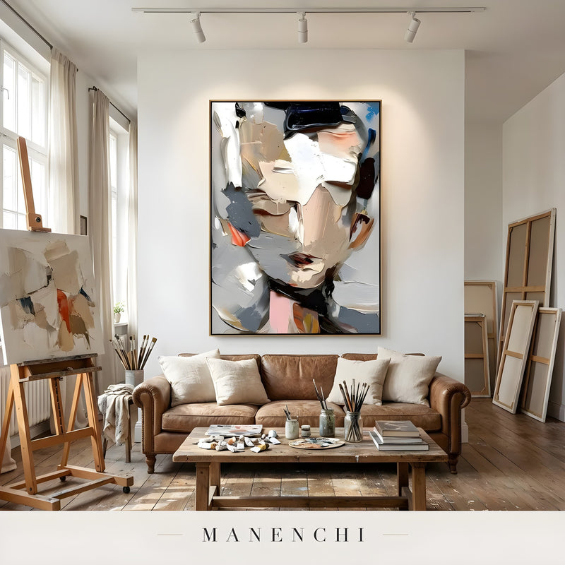 Abstract Muse Persona abstract painting displayed in art studio workspace
