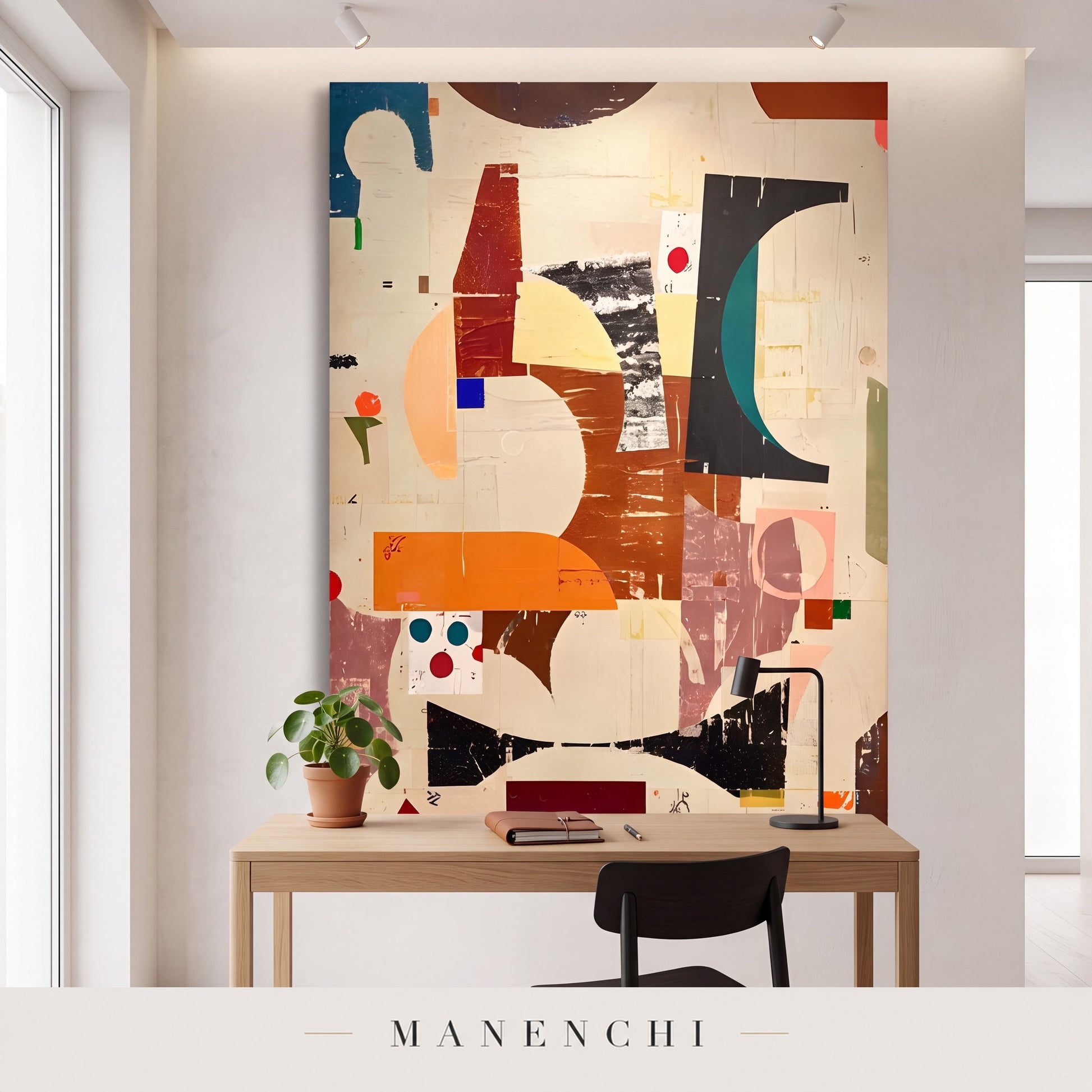 Abstracted Earth Forms abstract painting displayed in a study