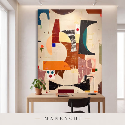 Abstracted Earth Forms abstract painting displayed in a study