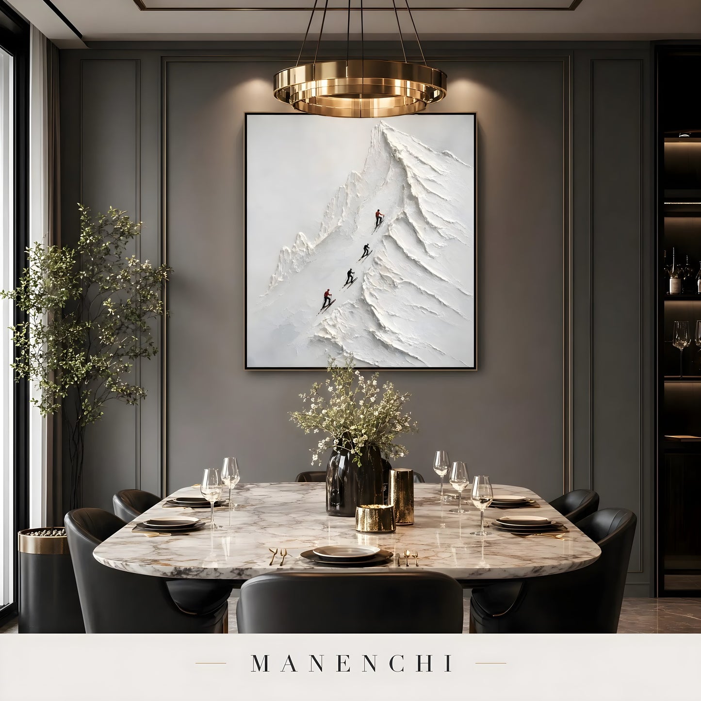 Alpine Ascent abstract painting displayed in dining room setting