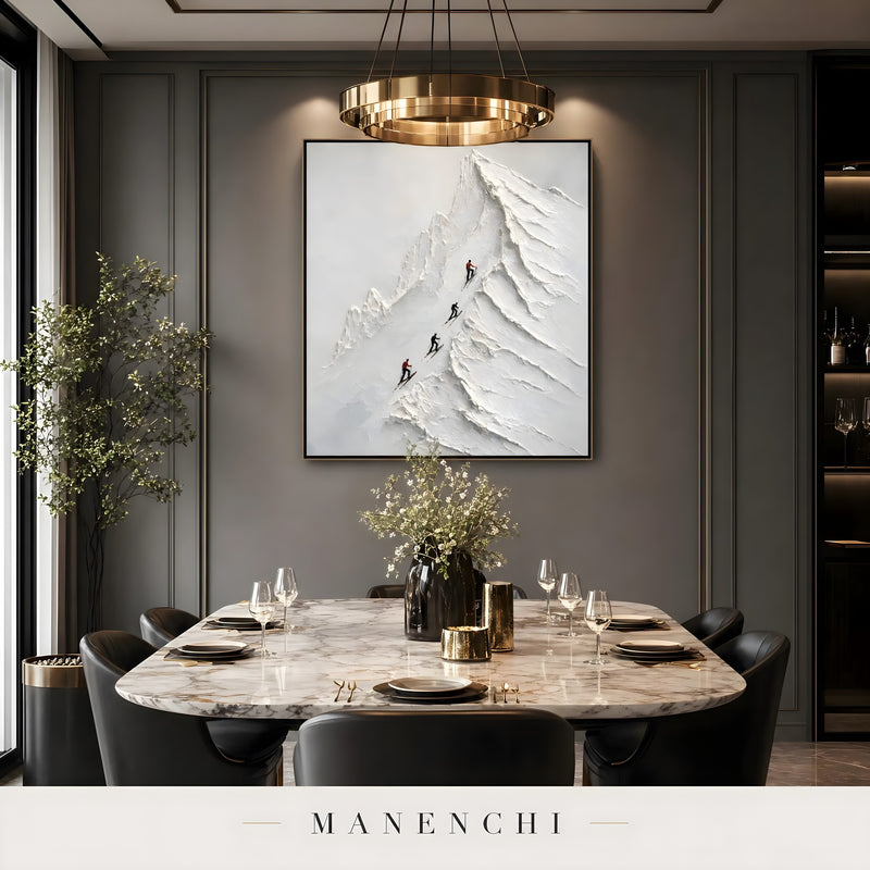 Alpine Ascent abstract painting displayed in dining room setting
