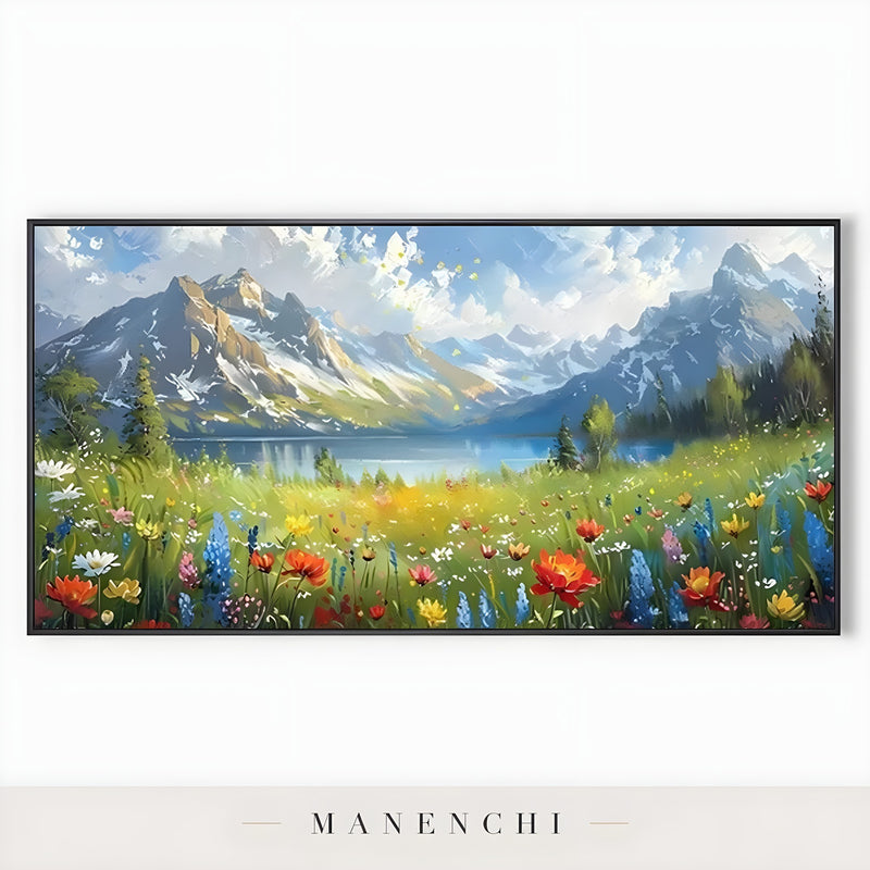 Alpine Bloom Panorama - original hand-painted abstract painting by Manenchi