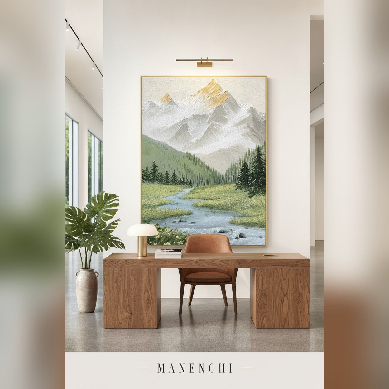 Alpine Gold Horizon original hand-painted abstract mountain landscape painting by Manenchi