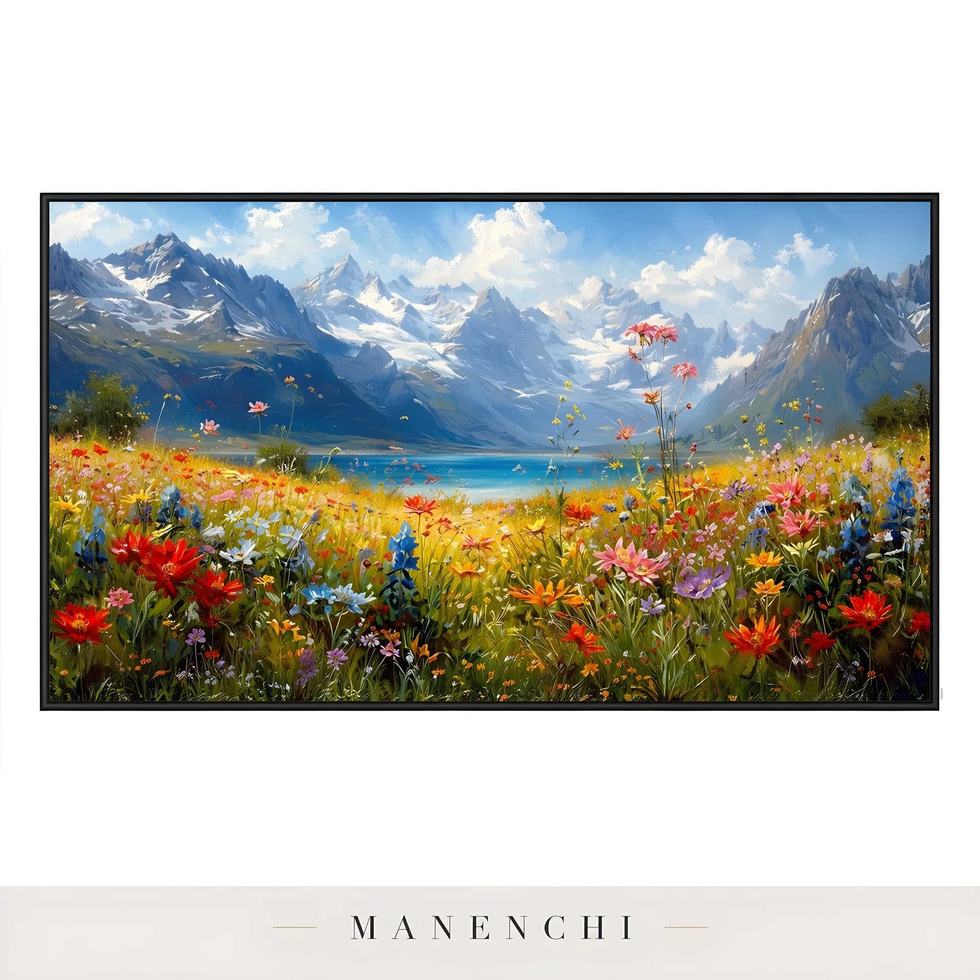 Alpine Meadow Serenity abstract painting displayed in product view with frame