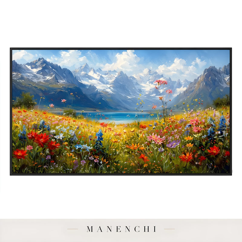 Alpine Meadow Serenity abstract painting displayed in product view with frame