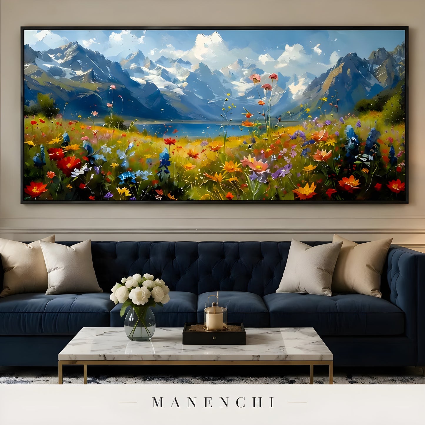 Alpine Meadow Serenity - original hand-painted abstract painting by Manenchi