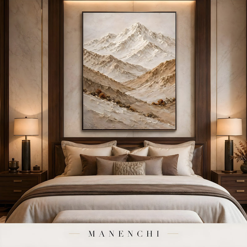 Alpine Serenity abstract painting displayed in bedroom art display