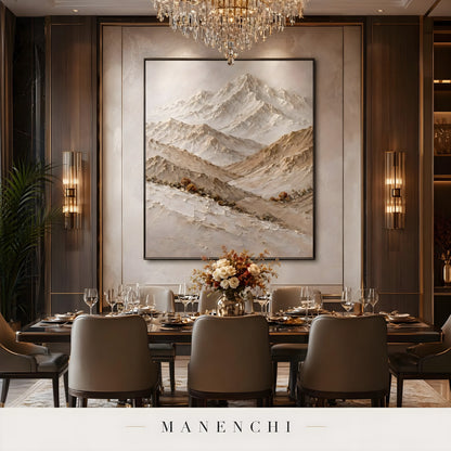 Alpine Serenity abstract painting displayed in dining room art display