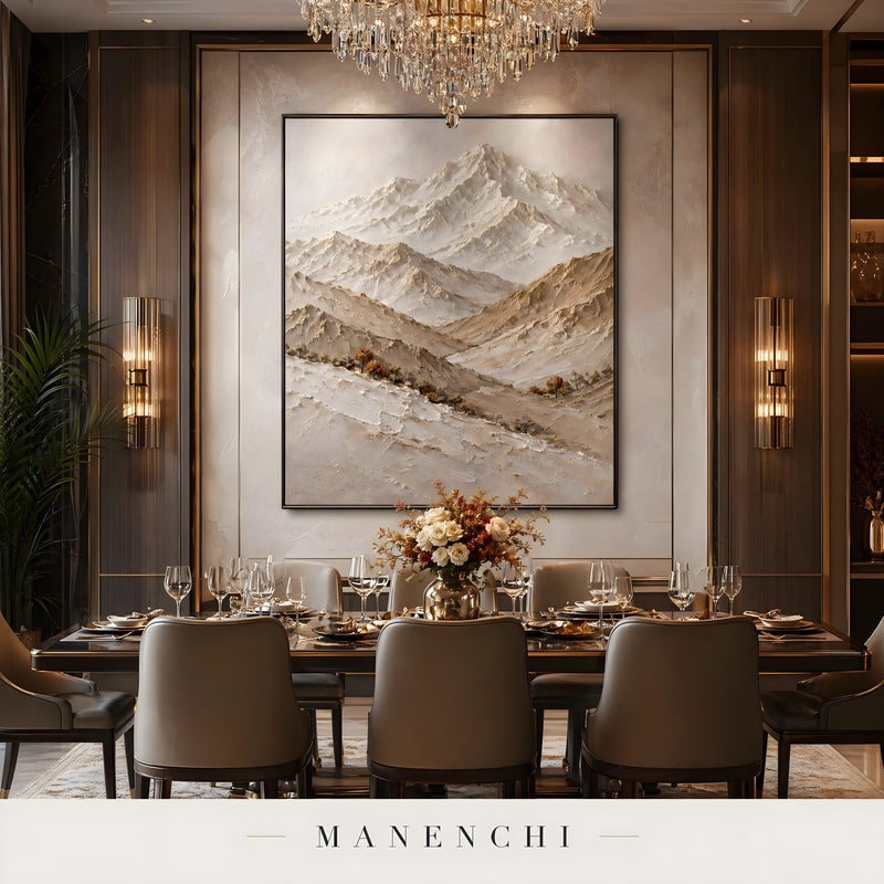 Alpine Serenity abstract painting displayed in dining room art display