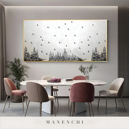 Alpine Skier Descent abstract painting displayed in dining room table