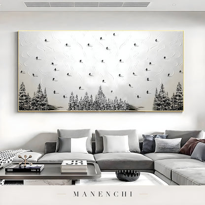 Alpine Skier Descent abstract painting displayed in living room sofa