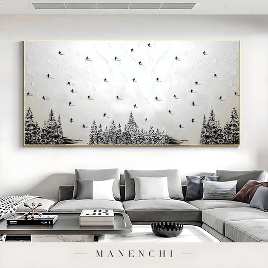 Alpine Skier Descent abstract painting displayed in living room sofa