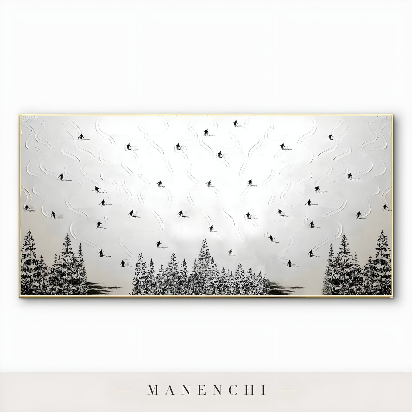 Alpine Skier Descent - original hand-painted abstract painting by Manenchi