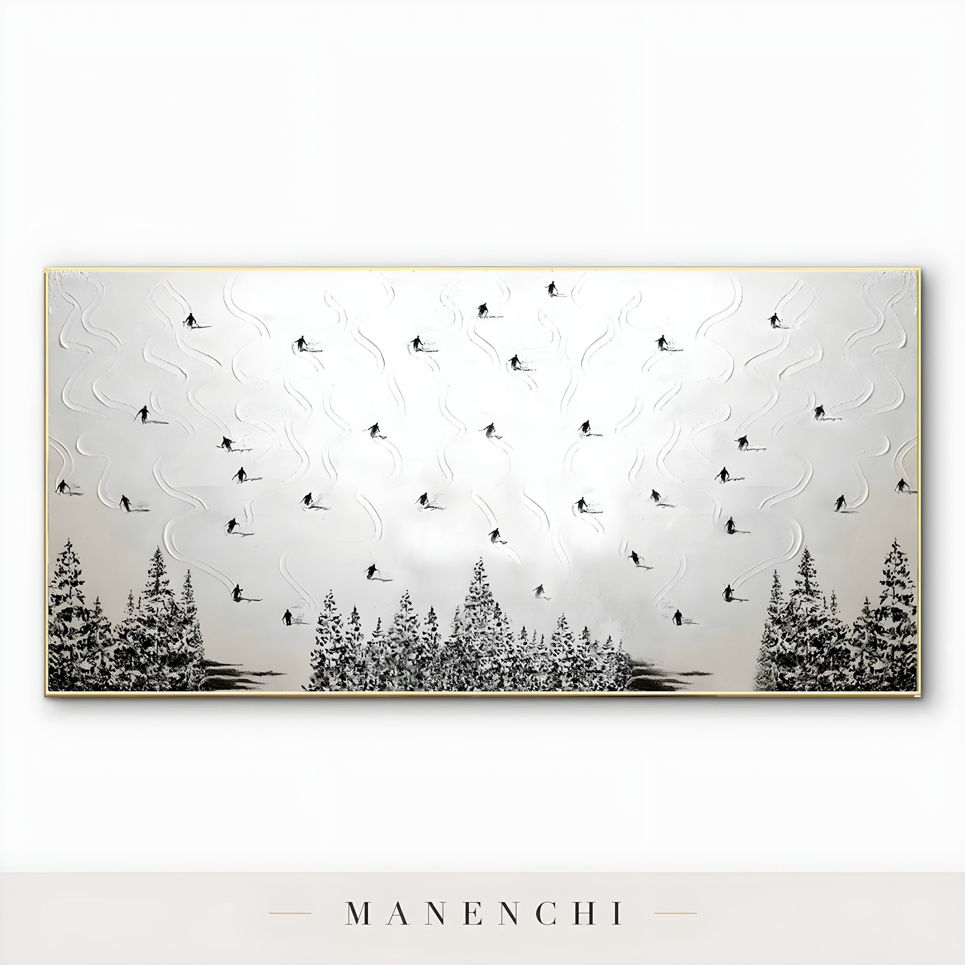 Alpine Skier Descent - original hand-painted abstract painting by Manenchi