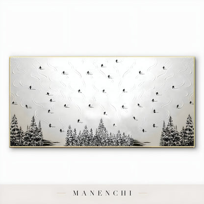 Alpine Skier Descent - original hand-painted abstract painting by Manenchi