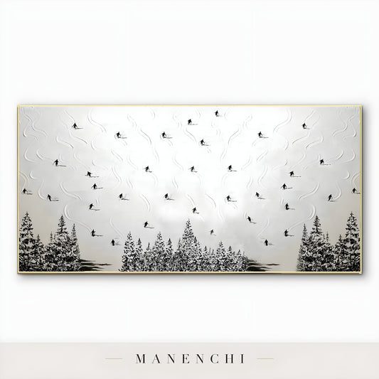 Alpine Skier Descent - original hand-painted abstract painting by Manenchi