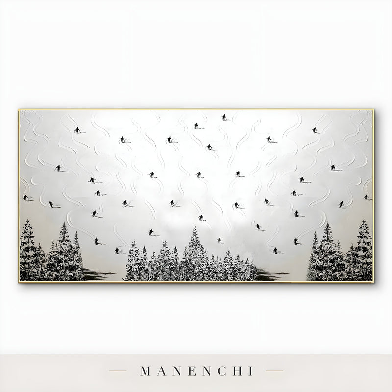 Alpine Skier Descent - original hand-painted abstract painting by Manenchi