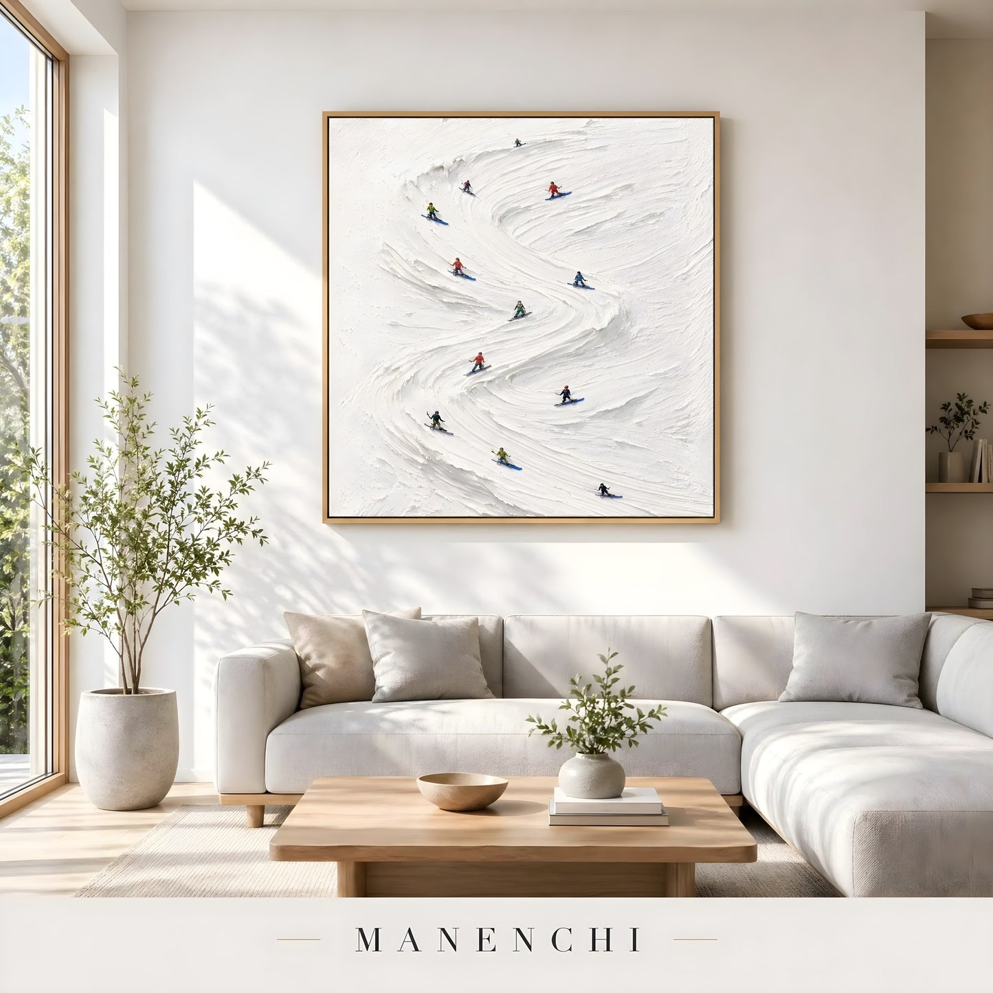 Alpine Slalom Descent - original hand-painted abstract painting by Manenchi