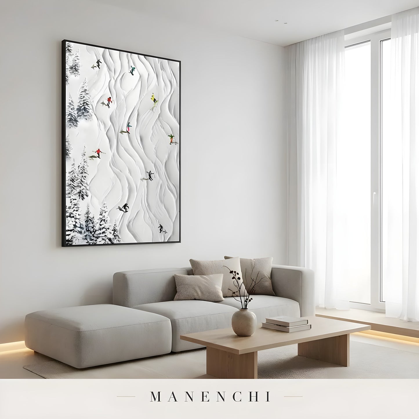 Alpine Slope Rhythms abstract painting displayed in living room sofa display