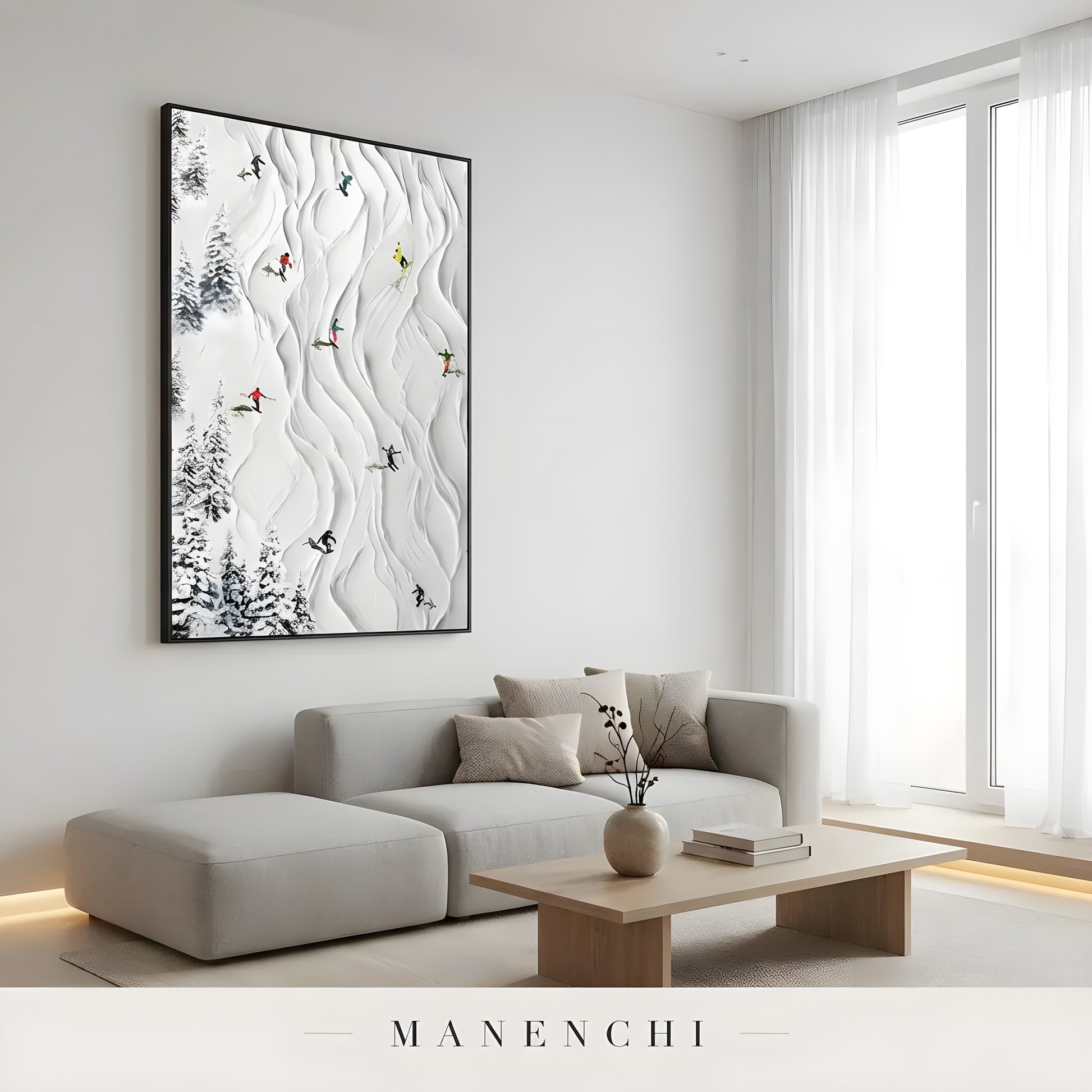 Alpine Slope Rhythms abstract painting displayed in living room sofa display