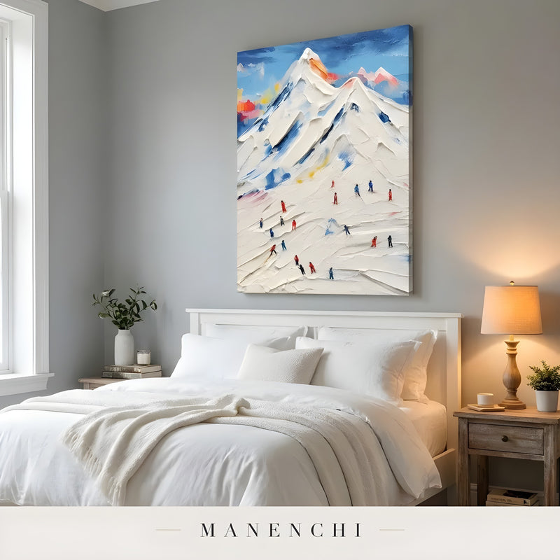 Alpine Summit Pursuit abstract painting displayed in bedroom wall decor