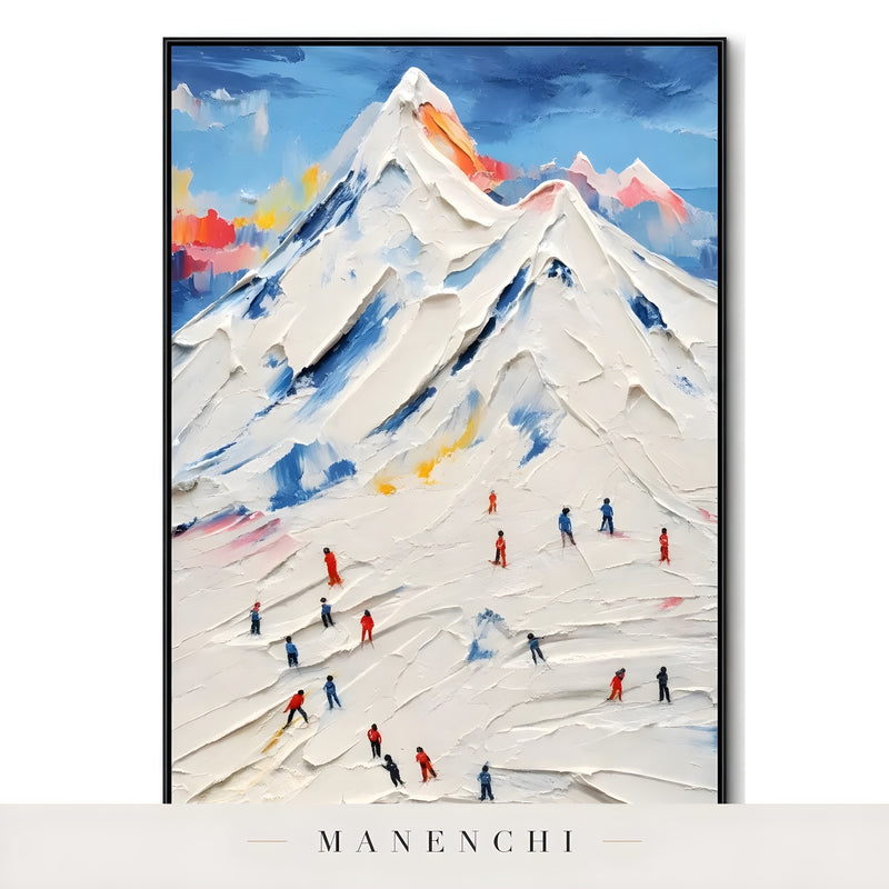 Close-up detail of the textured brushwork in Alpine Summit Pursuit