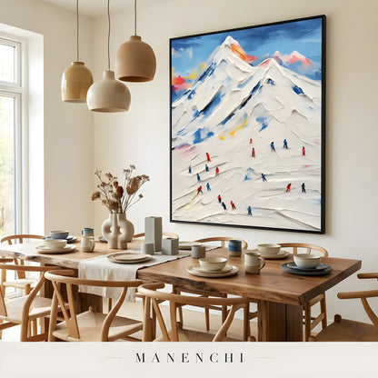 Alpine Summit Pursuit abstract painting displayed in dining room interior