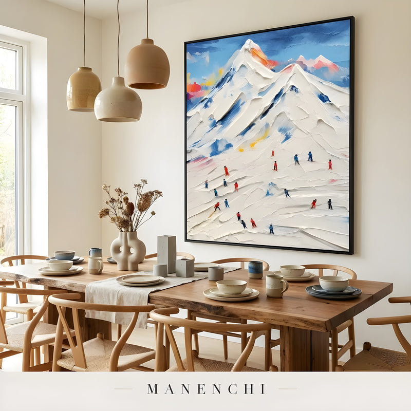 Alpine Summit Pursuit abstract painting displayed in dining room interior