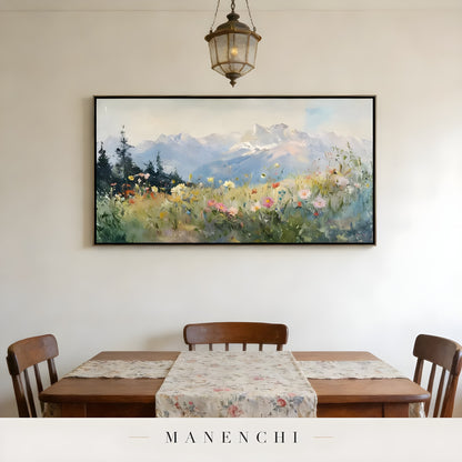 Alpine Wildflower Panorama - original hand-painted abstract painting by Manenchi