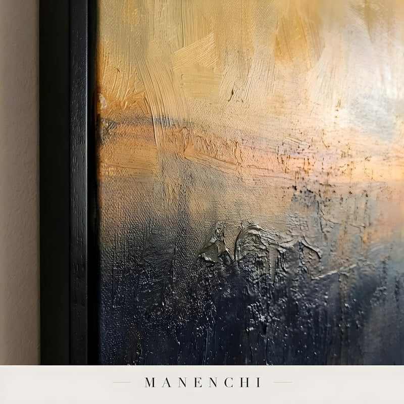 Close-up detail of the textured brushwork in Amber Horizon Nocturne