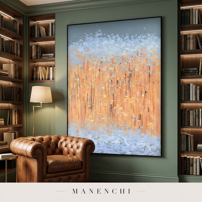 Amber Mist Ethereal abstract painting displayed in a library