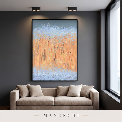 Amber Mist Ethereal abstract painting displayed in a modern living room