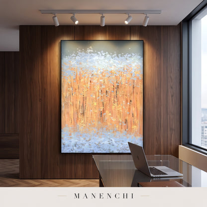 Amber Mist Ethereal abstract painting displayed in a study