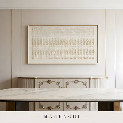 Ancient Script abstract painting displayed in dining room setting
