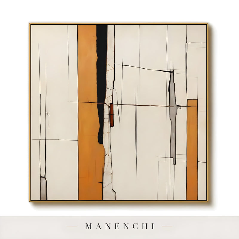 Architectural Ochre Grid - original hand-painted abstract painting by Manenchi