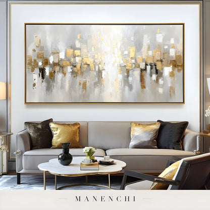 Aurum Reflection abstract painting displayed in elegant modern living room