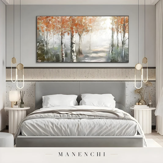 Autumnal Birch Reverie - original hand-painted abstract painting by Manenchi